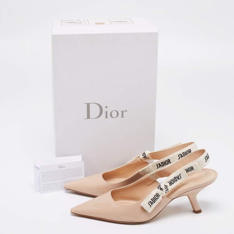 مملوكة مسبقًا Dior Beige Patent Leather J'adior Slingback Pumps Size 37