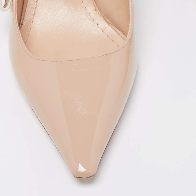 مملوكة مسبقًا Dior Beige Patent Leather J'adior Slingback Pumps Size 37