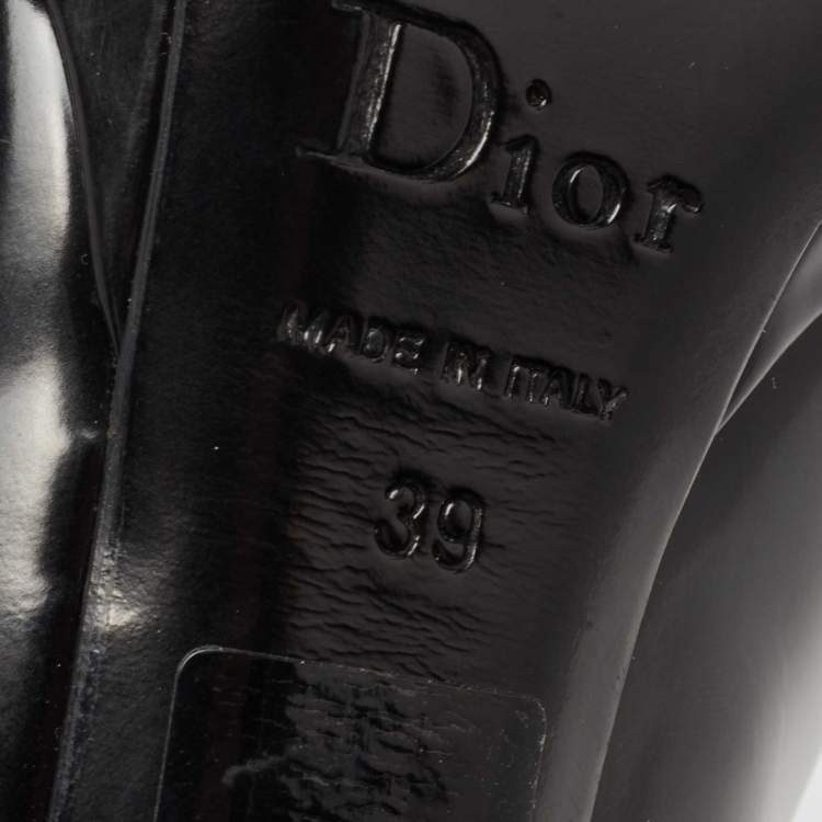 Pre Owned Dior Black Patent Leather Bow Chain Detail Peep Toe Pumps Size 39