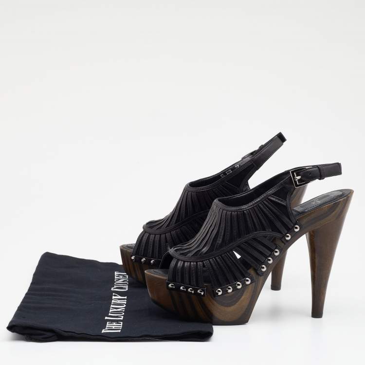 مملوكة مسبقًا Dior Dark Brown/Black Leather and Suede Slingback Platform Sandals Size 37
