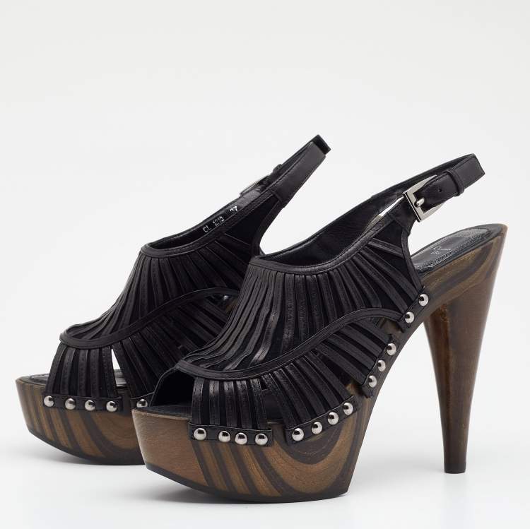 مملوكة مسبقًا Dior Dark Brown/Black Leather and Suede Slingback Platform Sandals Size 37