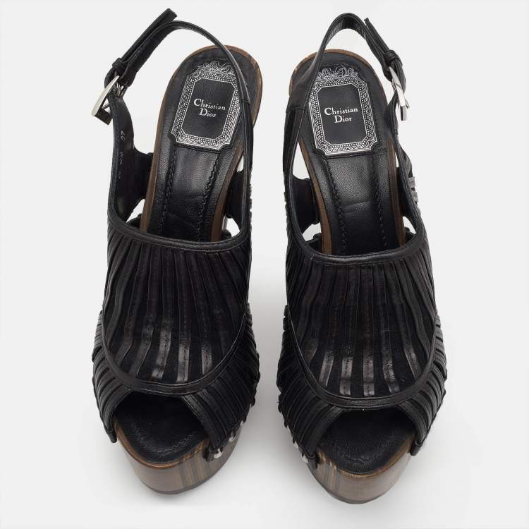 مملوكة مسبقًا Dior Dark Brown/Black Leather and Suede Slingback Platform Sandals Size 37
