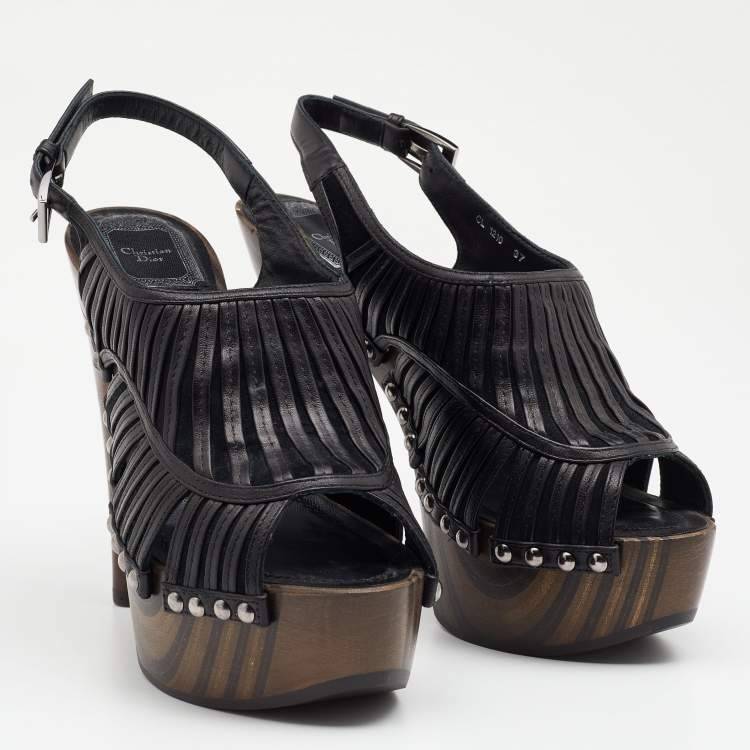 مملوكة مسبقًا Dior Dark Brown/Black Leather and Suede Slingback Platform Sandals Size 37
