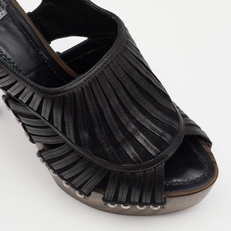مملوكة مسبقًا Dior Dark Brown/Black Leather and Suede Slingback Platform Sandals Size 37