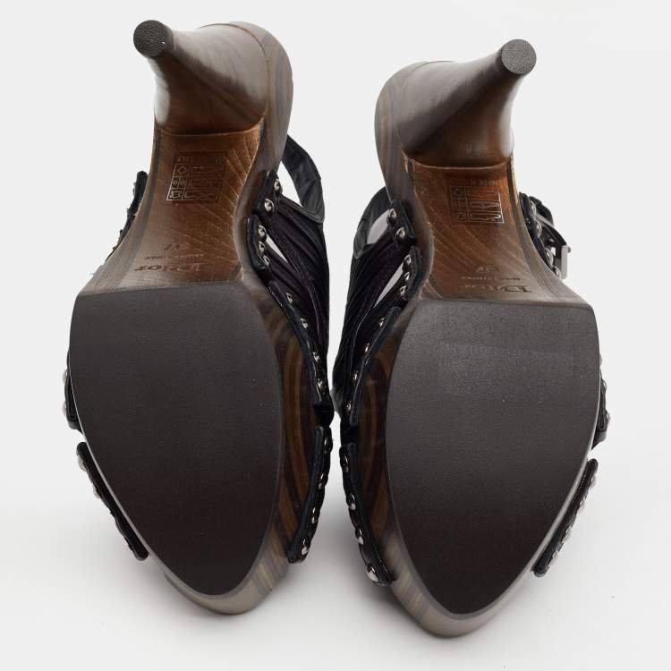 مملوكة مسبقًا Dior Dark Brown/Black Leather and Suede Slingback Platform Sandals Size 37