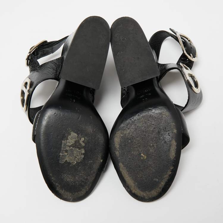 مم�لوكة مسبقًا Dior Black Leather Block Heel Ankle Strap Sandals Size 36