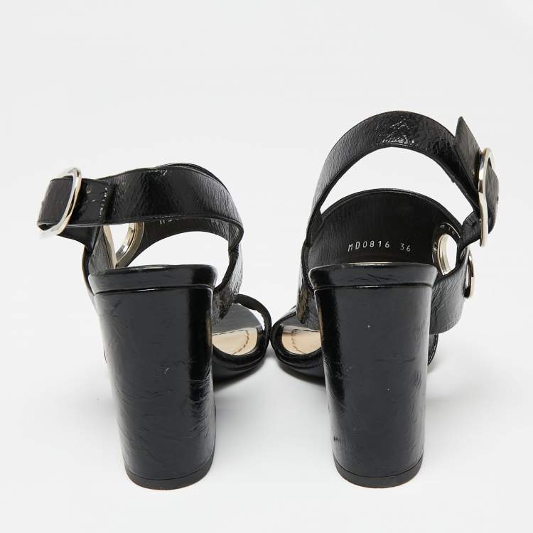 مملوكة مسبقًا Dior Black Leather Block Heel Ankle Strap Sandals Size 36