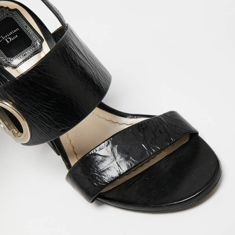 مملوكة مسبقًا Dior Black Leather Block Heel Ankle Strap Sandals Size 36