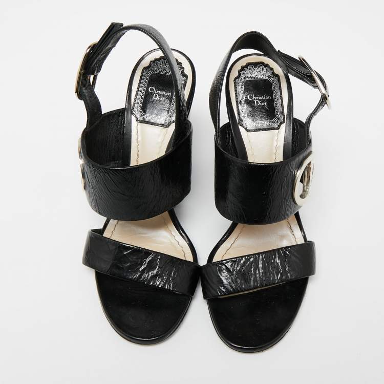 مملوكة مسبقًا Dior Black Leather Block Heel Ankle Strap Sandals Size 36