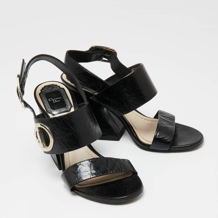 مملوكة مسبقًا Dior Black Leather Block Heel Ankle Strap Sandals Size 36