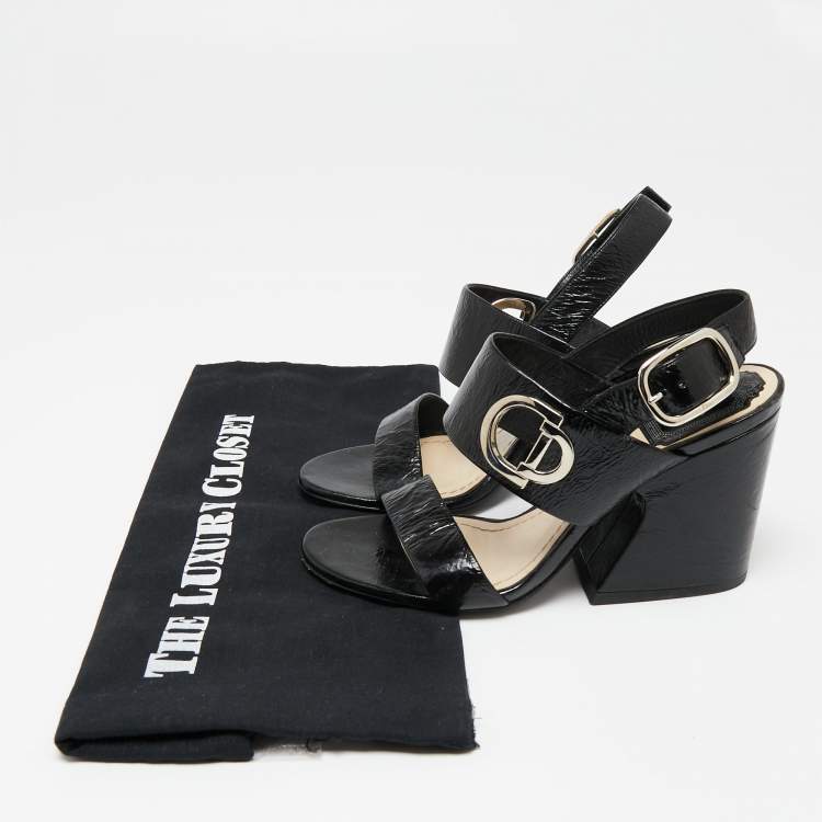 مملوكة مسبقًا Dior Black Leather Block Heel Ankle Strap Sandals Size 36
