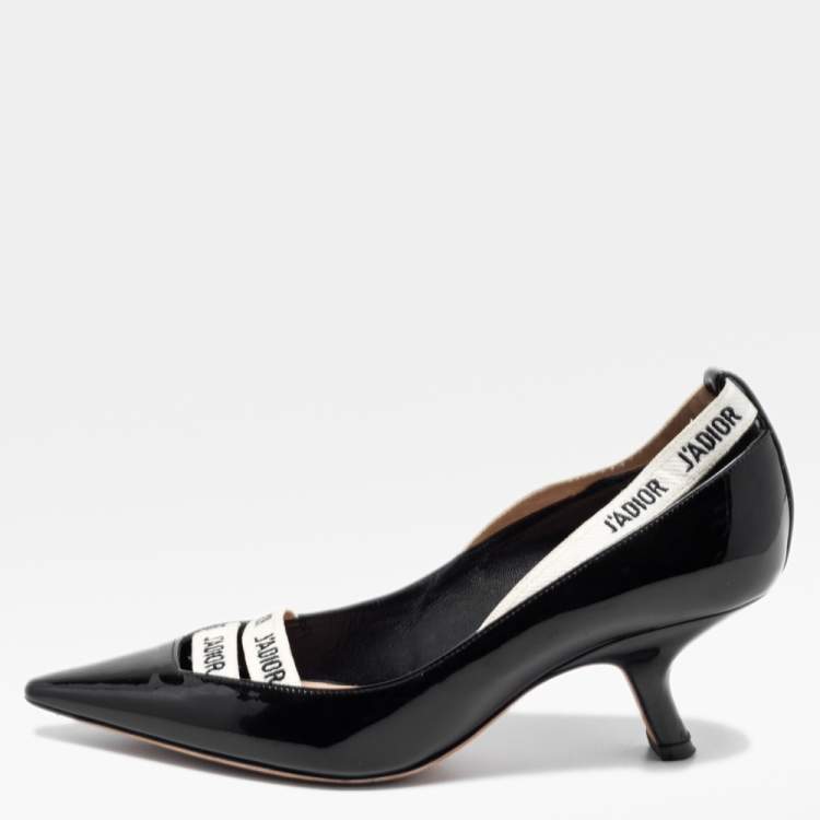 Pre Owned Dior Black Patent Leather J'adior Ribbon Pointed Toe Pumps Size 35.5