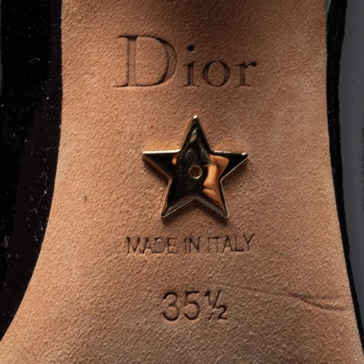Pre Owned Dior Black Patent Leather J'adior Ribbon Pointed Toe Pumps Size 35.5