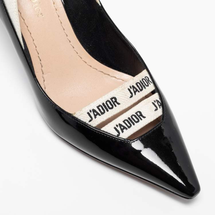 Pre Owned Dior Black Patent Leather J'adior Ribbon Pointed Toe Pumps Size 35.5