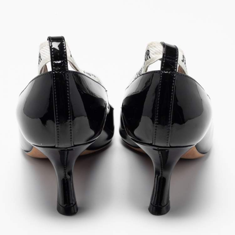 Pre Owned Dior Black Patent Leather J'adior Ribbon Pointed Toe Pumps Size 35.5