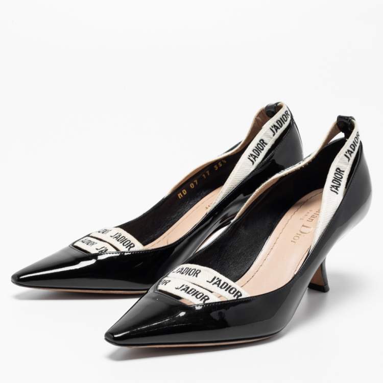 Pre Owned Dior Black Patent Leather J'adior Ribbon Pointed Toe Pumps Size 35.5
