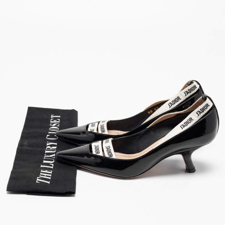 Pre Owned Dior Black Patent Leather J'adior Ribbon Pointed Toe Pumps Size 35.5