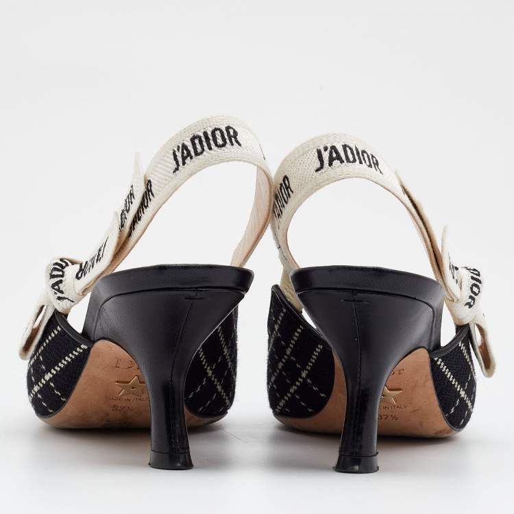 Pre Owned Dior Black/White Canvas J'adior Slingback Sandals Size 37.5