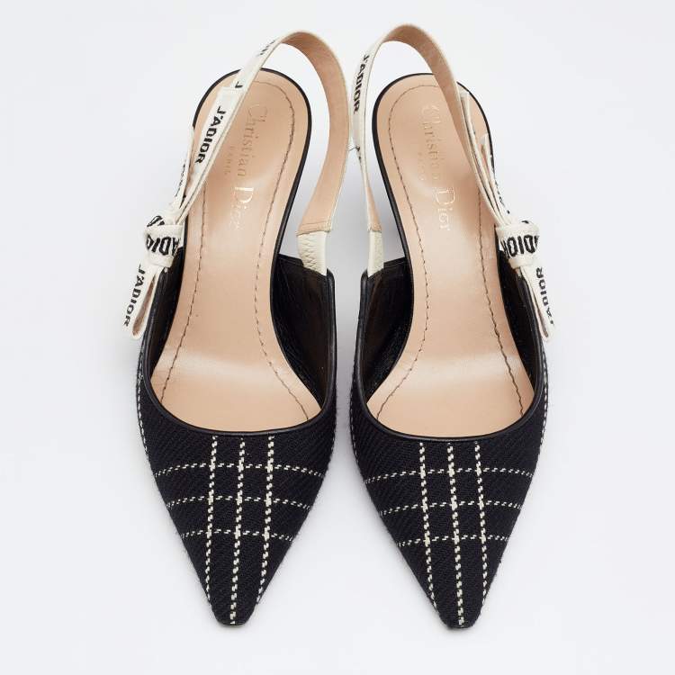 Pre Owned Dior Black/White Canvas J'adior Slingback Sandals Size 37.5