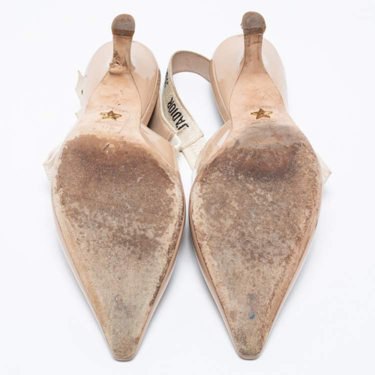 Pre Owned Dior Beige Patent Leather J'adior Slingback Pumps Size 37.5