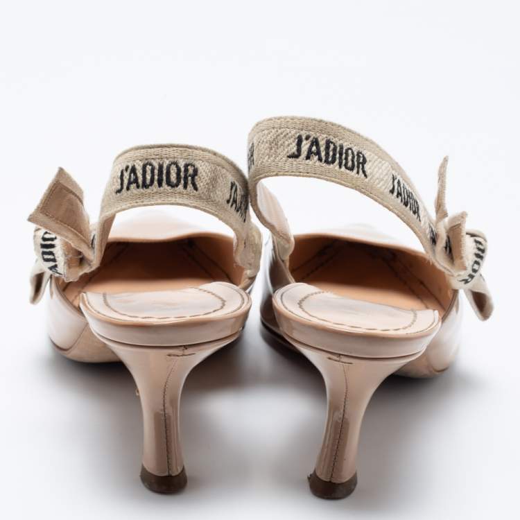 Pre Owned Dior Beige Patent Leather J'adior Slingback Pumps Size 37.5