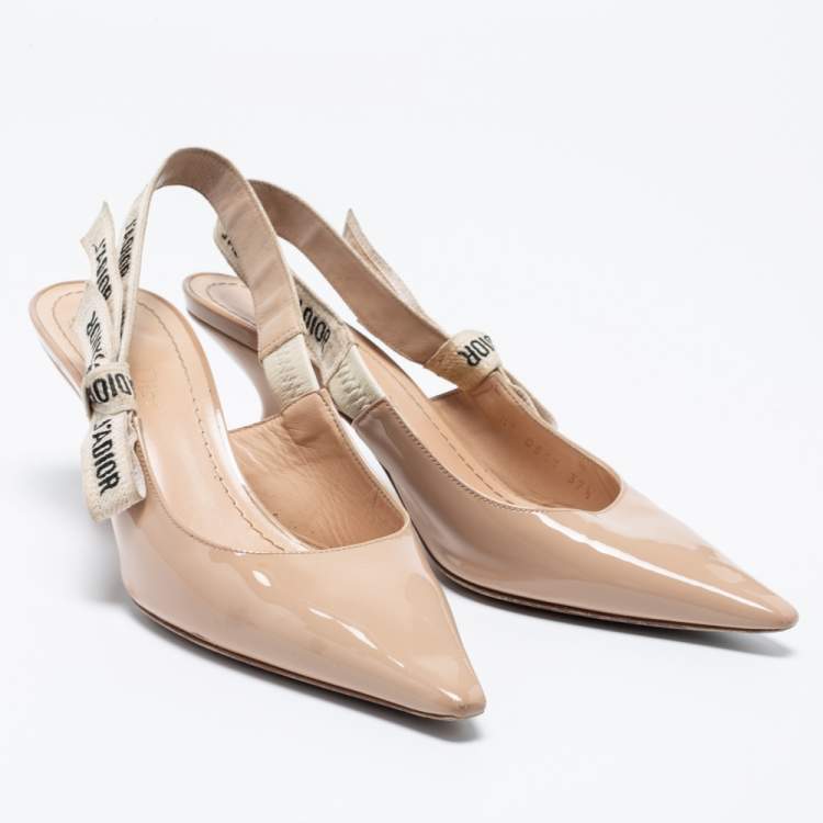 Pre Owned Dior Beige Patent Leather J'adior Slingback Pumps Size 37.5