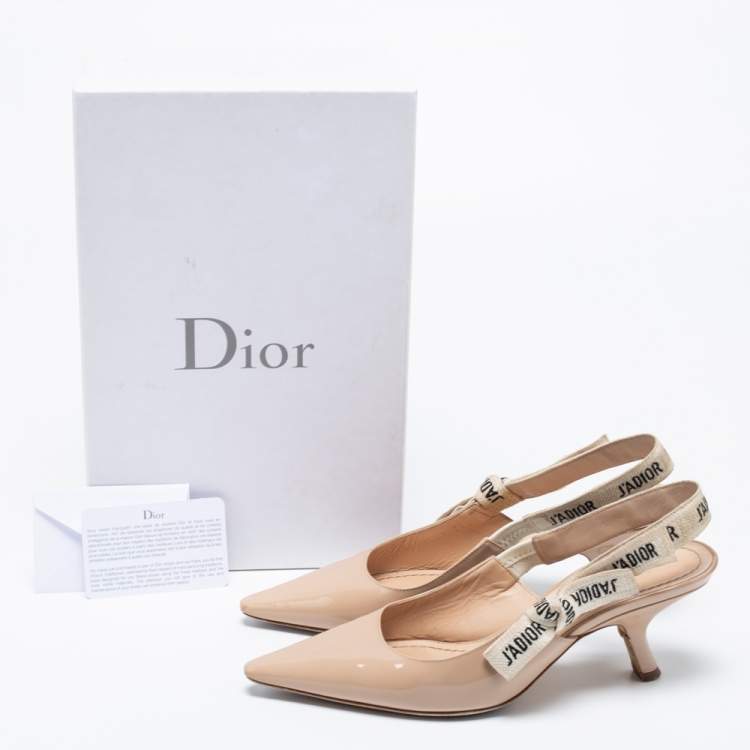 Pre Owned Dior Beige Patent Leather J'adior Slingback Pumps Size 37.5