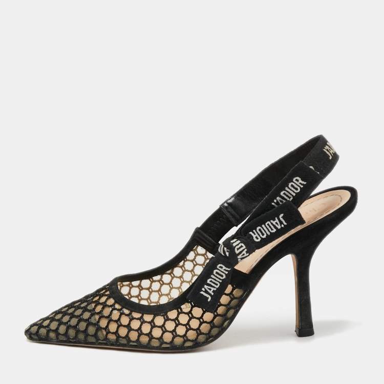 مملوكة مسبقًا Dior Black Suede And Mesh J'Adior Slingback Sandals Size 37