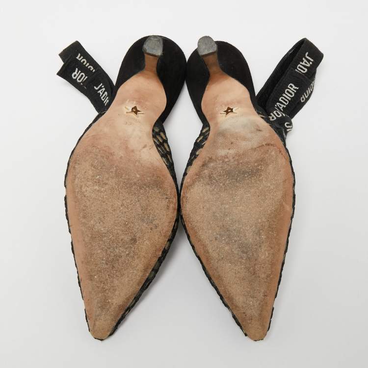 مملوكة مسبقًا Dior Black Suede And Mesh J'Adior Slingback Sandals Size 37