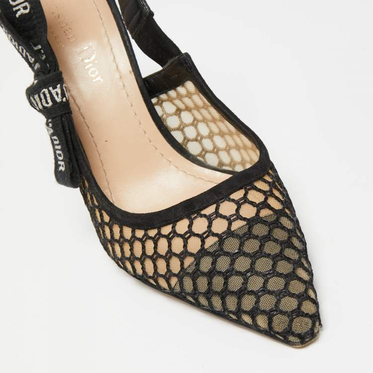 مملوكة مسبقًا Dior Black Suede And Mesh J'Adior Slingback Sandals Size 37