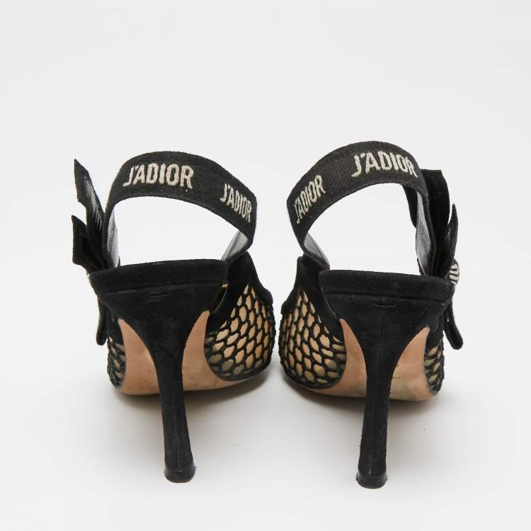مملوكة مسبقًا Dior Black Suede And Mesh J'Adior Slingback Sandals Size 37