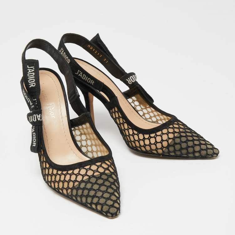 مملوكة مسبقًا Dior Black Suede And Mesh J'Adior Slingback Sandals Size 37