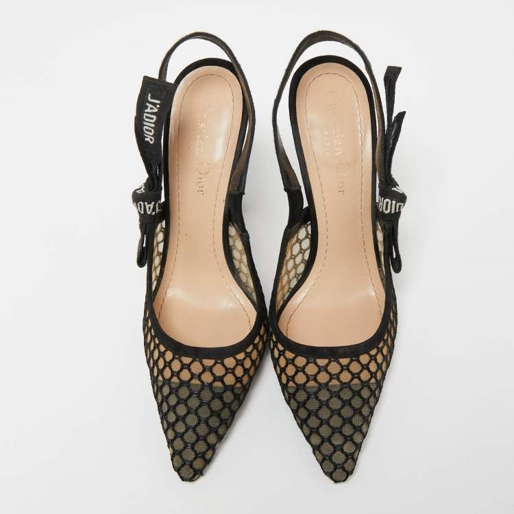 مملوكة مسبقًا Dior Black Suede And Mesh J'Adior Slingback Sandals Size 37
