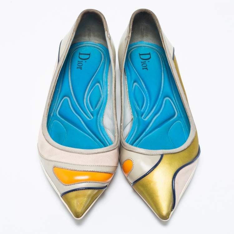 Pre Owned Dior Multicolor Fabric And Leather Ballet Flats Size 36