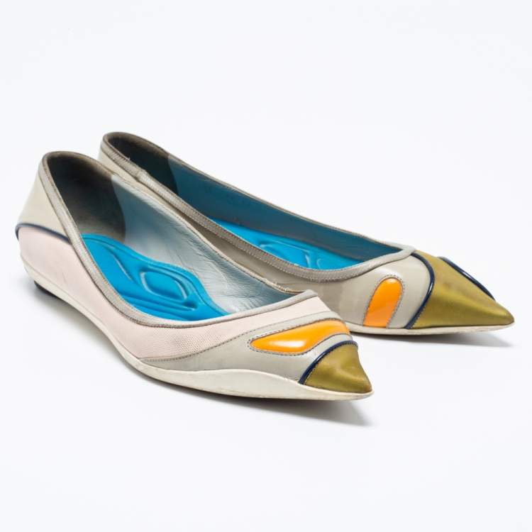 Pre Owned Dior Multicolor Fabric And Leather Ballet Flats Size 36