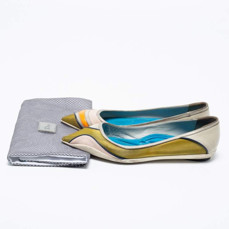 Pre Owned Dior Multicolor Fabric And Leather Ballet Flats Size 36