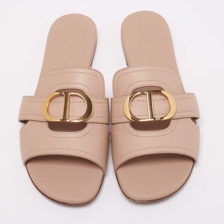 Pre Owned Christian Dior Beige Leather Montaigne Flats Size 39