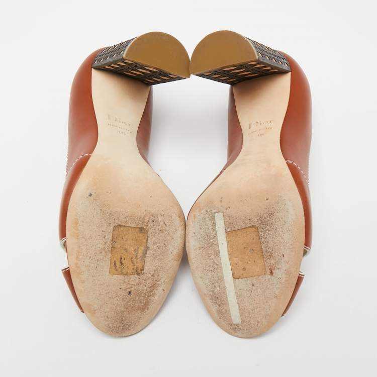 Pre Owned Dior Brown Leather Criss Cross Cannage Heel Peep Toe Pumps Size 36