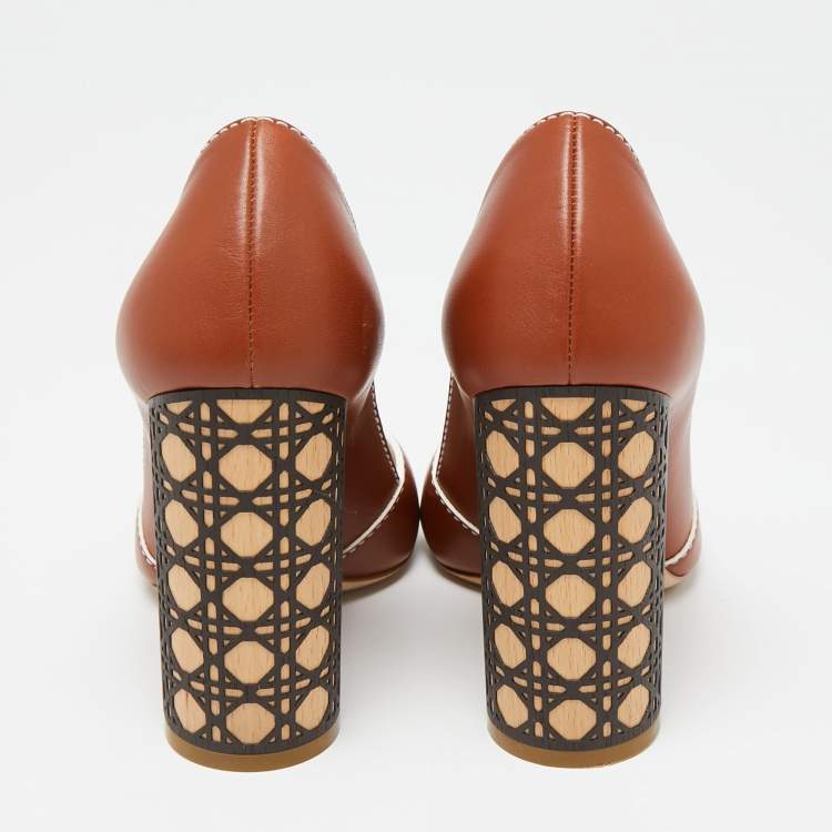 Pre Owned Dior Brown Leather Criss Cross Cannage Heel Peep Toe Pumps Size 36