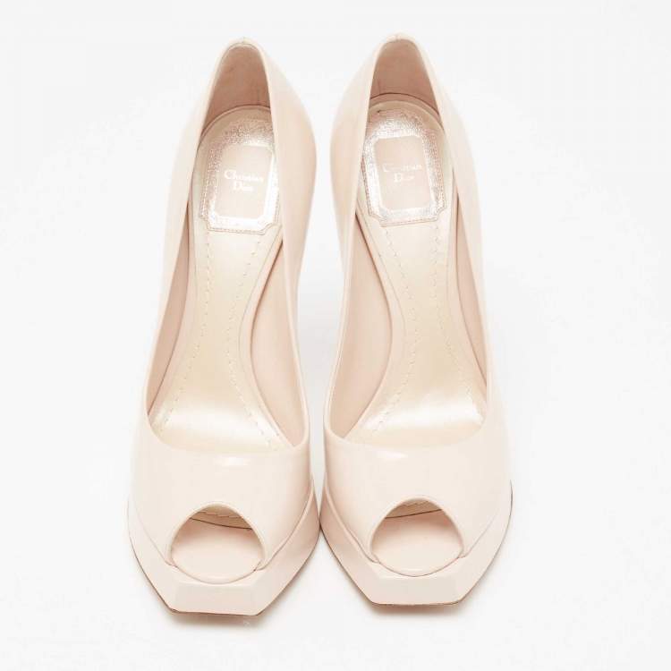 Pre Owned Dior Cream Patent Leather Peep Toe Pumps Size 38
