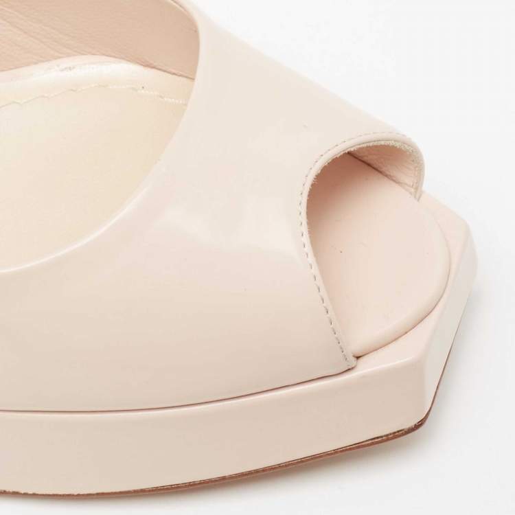 Pre Owned Dior Cream Patent Leather Peep Toe Pumps Size 38
