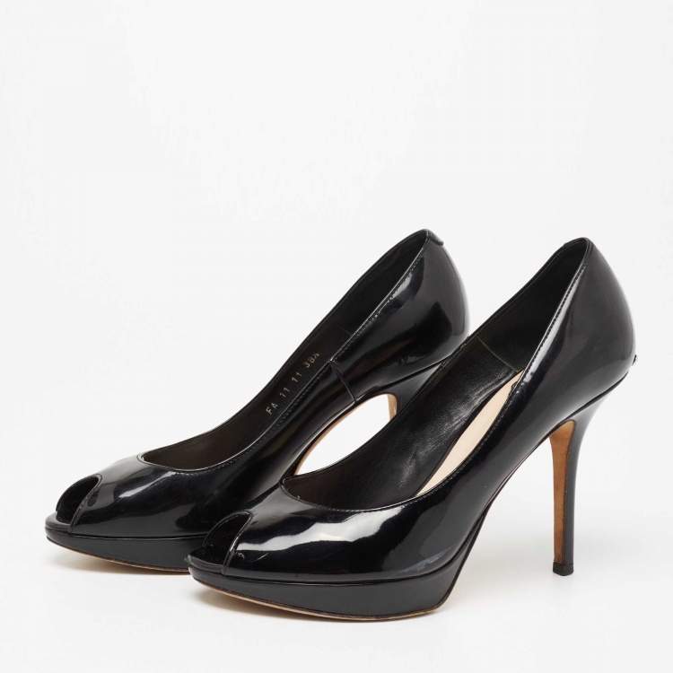 Pre Owned Dior Black Patent Leather Miss Dior Peep Toe Platform Pumps Size 38.5 