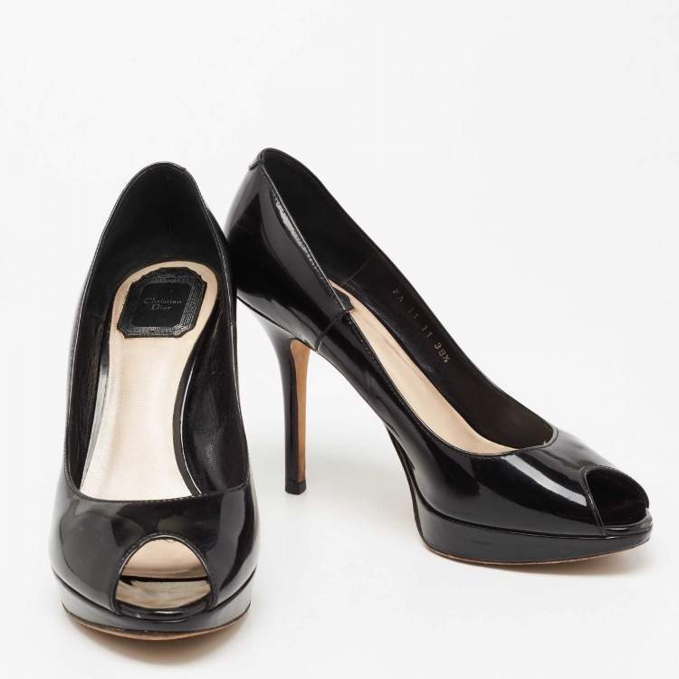 Pre Owned Dior Black Patent Leather Miss Dior Peep Toe Platform Pumps Size 38.5 