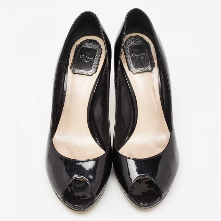 Pre Owned Dior Black Patent Leather Miss Dior Peep Toe Platform Pumps Size 38.5 