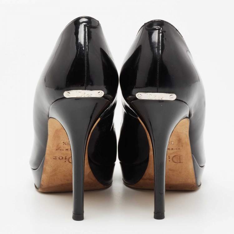 Pre Owned Dior Black Patent Leather Miss Dior Peep Toe Platform Pumps Size 38.5 