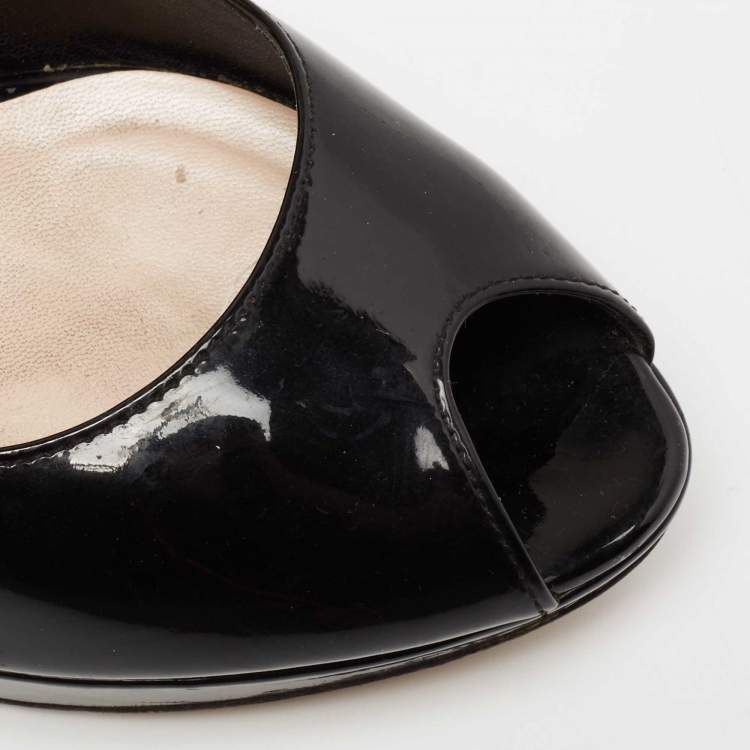 Pre Owned Dior Black Patent Leather Miss Dior Peep Toe Platform Pumps Size 38.5 