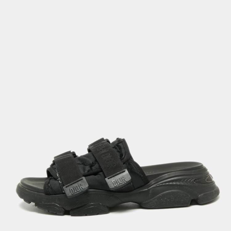 Pre Owned Christian Dior Black Fabric D-Wander Slides Size 38