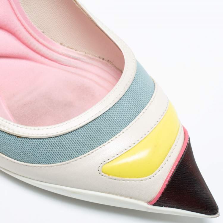 Pre Owned Dior Multicolor Mesh and Leather Pointed-Toe Ankle Strap Pumps Size 39