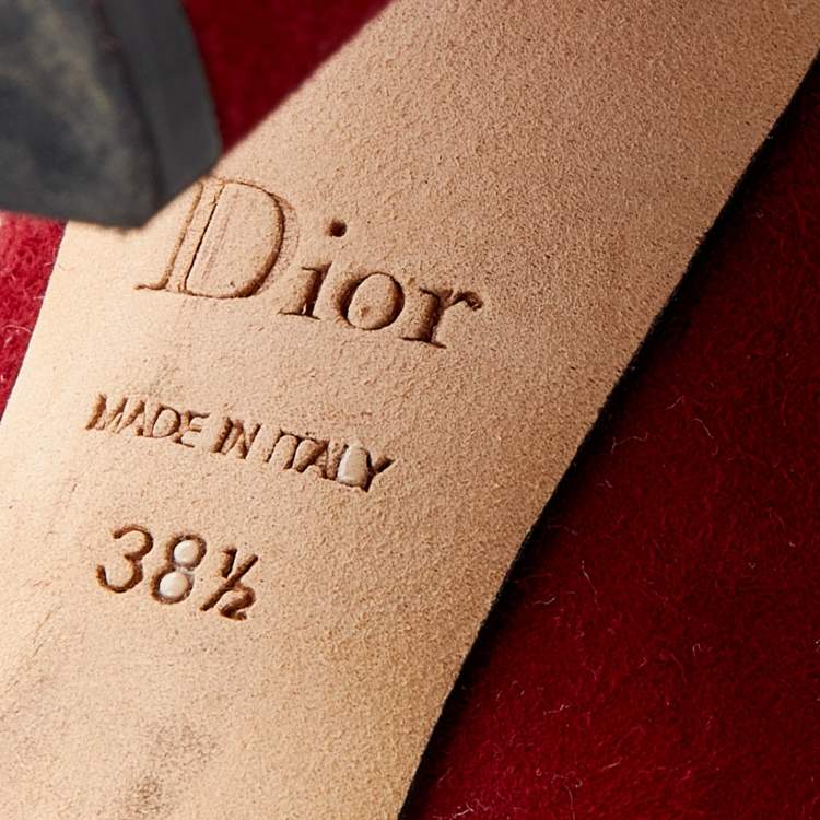 Pre Owned Dior Red Suede Ankle Length Boots Size 38.5