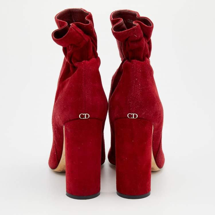 Pre Owned Dior Red Suede Ankle Length Boots Size 38.5